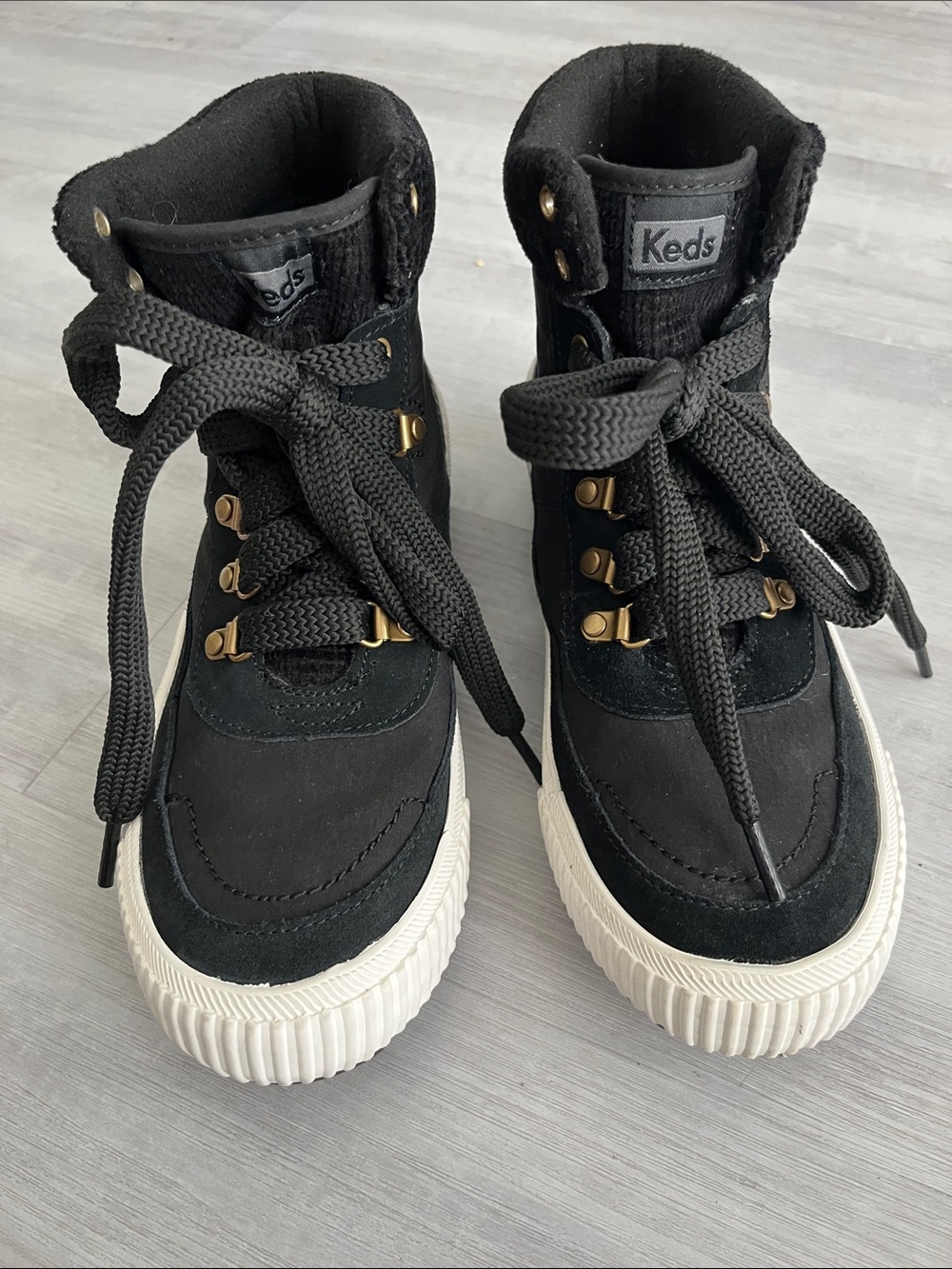 Keds Black Lace-Up High-Top Boot with White Platform